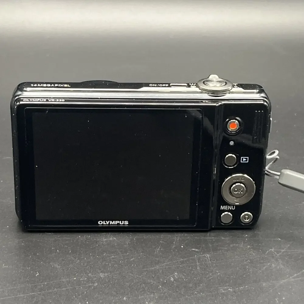Olympus VR-330 14MP Black Digital Camera 2 Batteries Charger Case AV Cord Guide